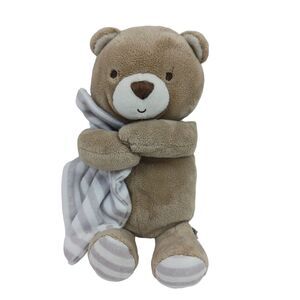 Carters Just One You Tan Plush Teddy Bear Rattle Security Blanket Lovey 9”